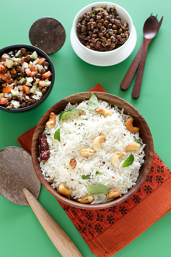 South Indian Coconut Rice With Brown Chickpea Salad