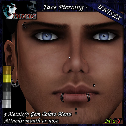 P Unisex Face Piercing ~ Serie K6 ~ 5 Metals & 9 Gem Colors