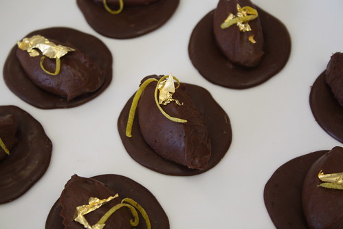 Goat’s cheese ganache with gold leaf