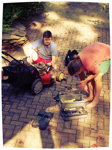 fixin' the lawn mower