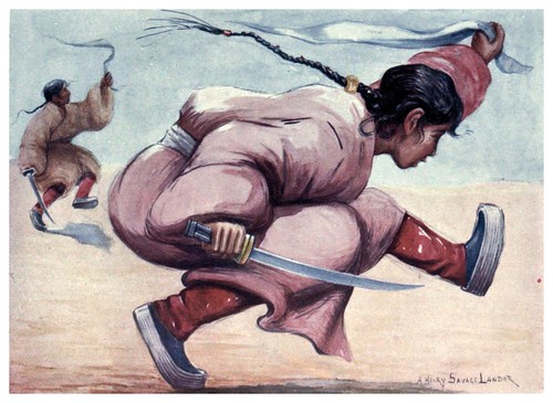 004-Danza tibetana con espada-Tibet & Nepal-1905-A. H. Savage-Landor