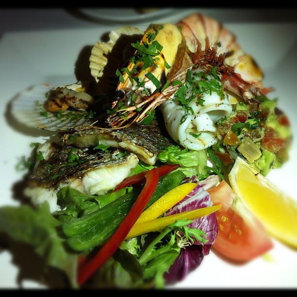 Having Italian dinner tonight. Fresh grilled seafood was fab! #seabass #kingprawn #foodporn