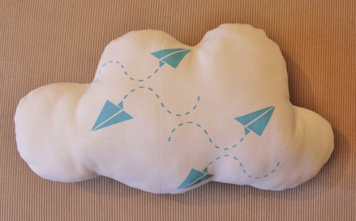 paper plane cloud screen printed cushion