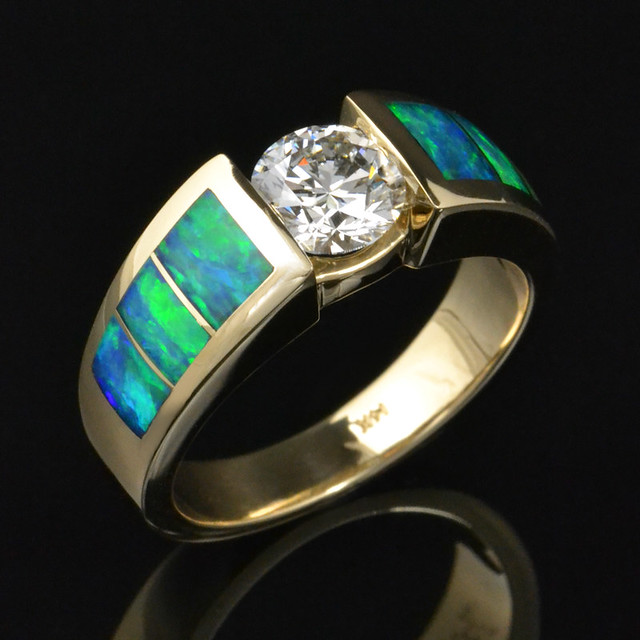 Australian opal and diamond wedding ring