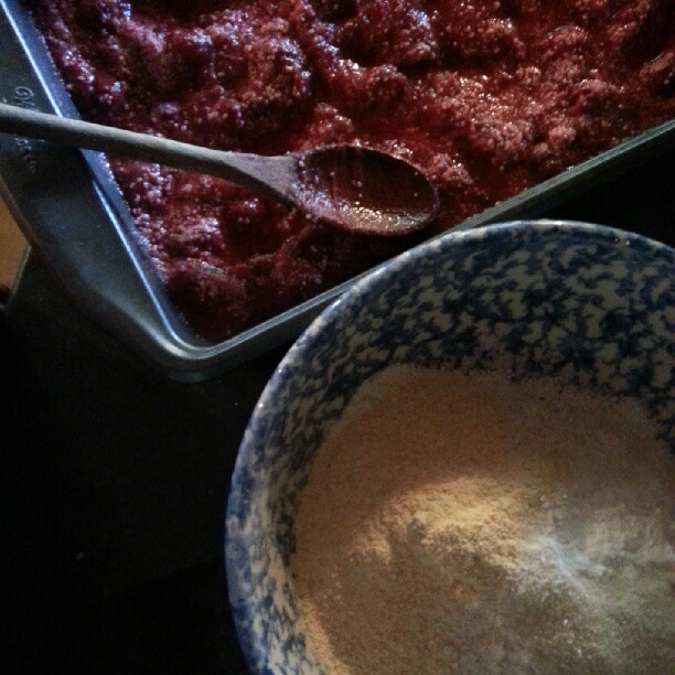 #nofilter #dessert Makings of strawberry rhubarb cobbler: