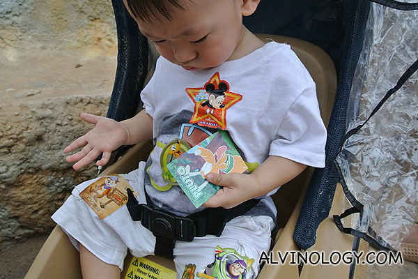 Asher got very good at cheating Disney stickers from Disneyland staff during the trip