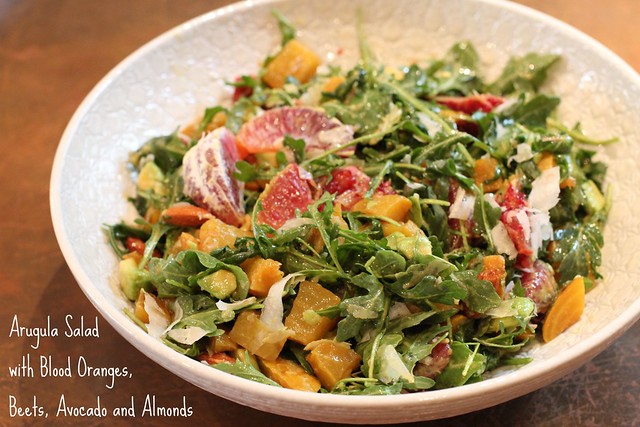 Argula Salad with Blood Oranges, Beets, Avocado and Almonds