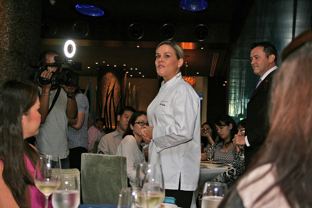 Cat Cora introducing her dishes