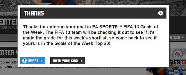 Share your FIFA 13 goal with your Facebook friends