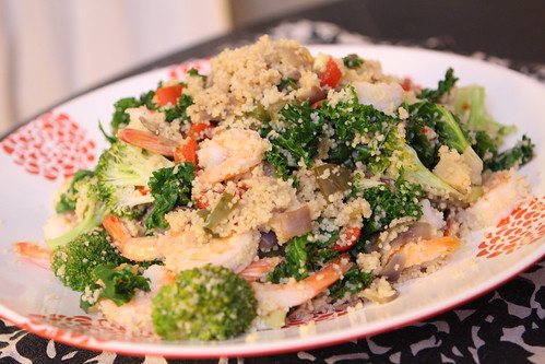 Shrimp Cous Cous with Kale, Broccoli, and Peppers