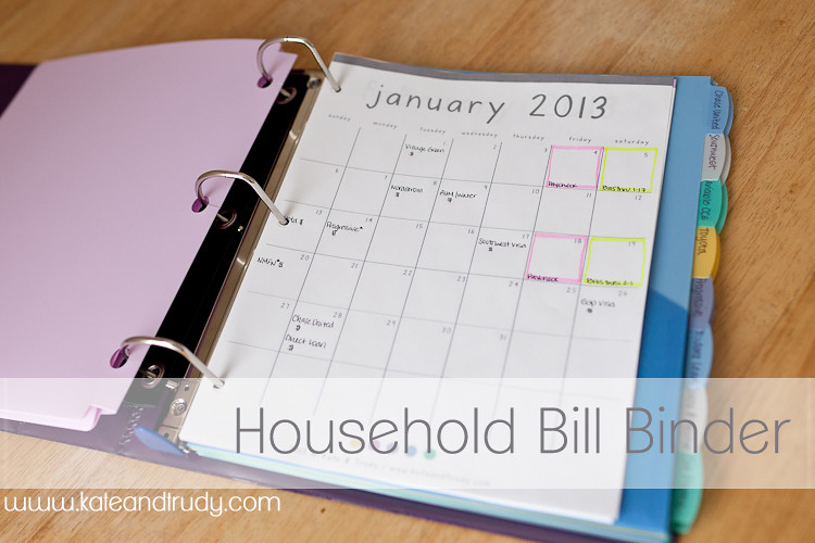 Organization & Time Management | www.kateandtrudy.com - Household Bill Binder