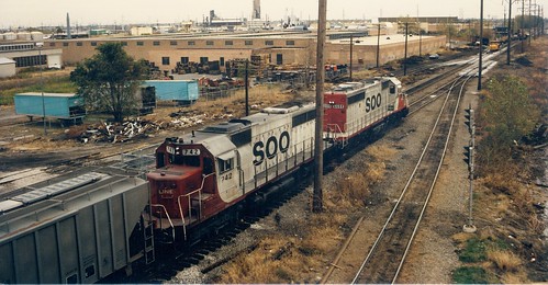 Southbound Soo Line transfer train traveling over the Belt Railway of Chicago tracks.  Cicero Illinois.  November 1988. by Eddie from Chicago