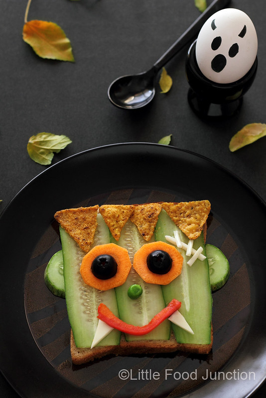 wheat toast with cucumber, carrots, and cheese, see more at http://homemaderecipes.com/healthy/16-halloween-treats/