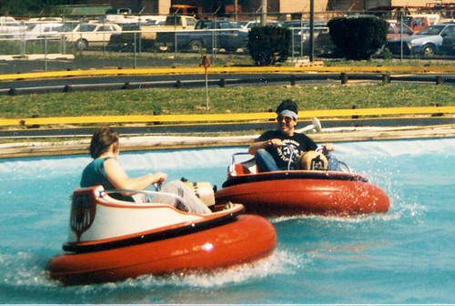 Eddie and Steve splashing it up on the Bumper Boat ride.  Funtime Square.  Alsip Illinois.  May 1988. by Eddie from Chicago