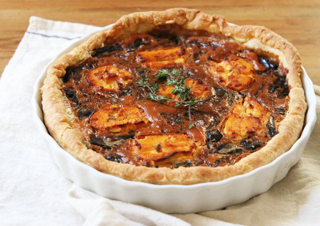 mushroom and onion tart with fig goat cheese