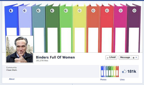 Mitt Romney facebook page with binder background