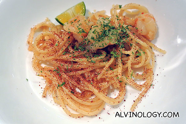 Harji Roasted Shrimp Roe Spaghettini with Udang Geragau