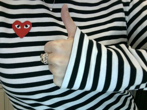 stripes, a thumb