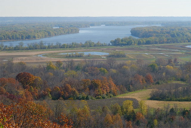 View of the Mississippi River, from scenic overlook at the Dupot Reservation Conservation Area, in Pike County, Missouri