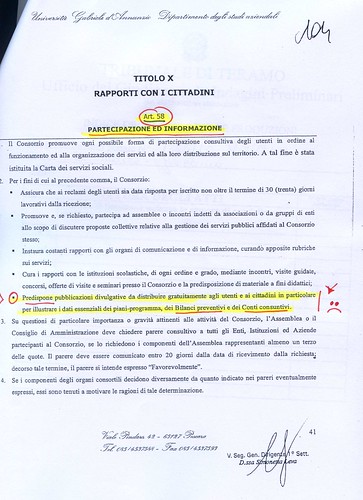 Articolo 58 Statuto Ambito Sociale Tordino, provincia Teramo.