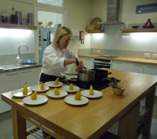 Jo serving the poached pears