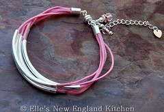 Pink and Silver Noodle Bead Bracelet with Waxed Cotton Cord