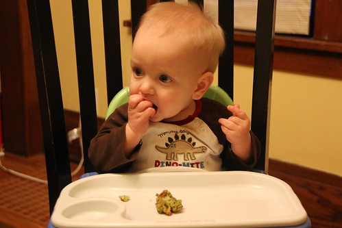 Luke enjoying veggie nuggets