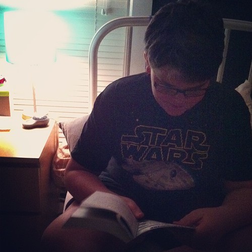 this one is a voracious reader : good thing he can keep his own hours #unschooling #teen