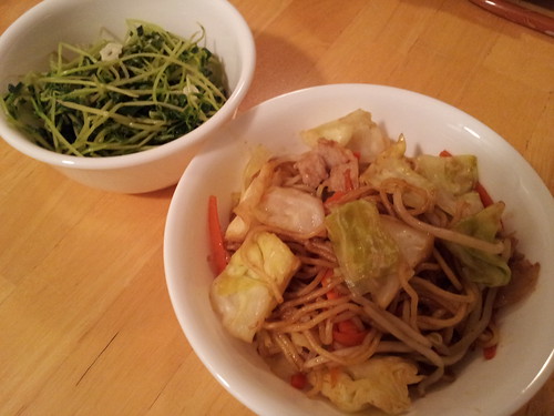 yakisoba and pea sprouts