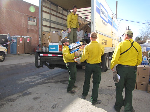 U.S. Forest Service staff loads relief supplies for New Yorkers affected by Hurricane Sandy.  