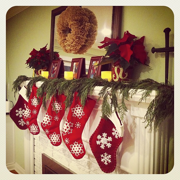 The stockings are hung with care.  Alex is already filled with "hope that St. Nicholas soon will be" here!
