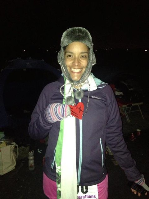 50 mile finisher! So happy to be done and that I get to go sit in a warm car. It was FREEZING after the sunset.