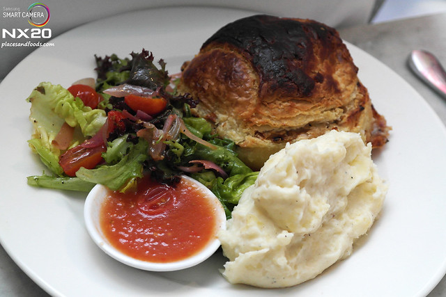 china house Chicken and Mushroom Pie with Mashed Potato and Mixed Leaves