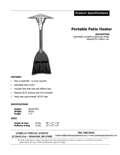 Patio Heater Spec Sheet