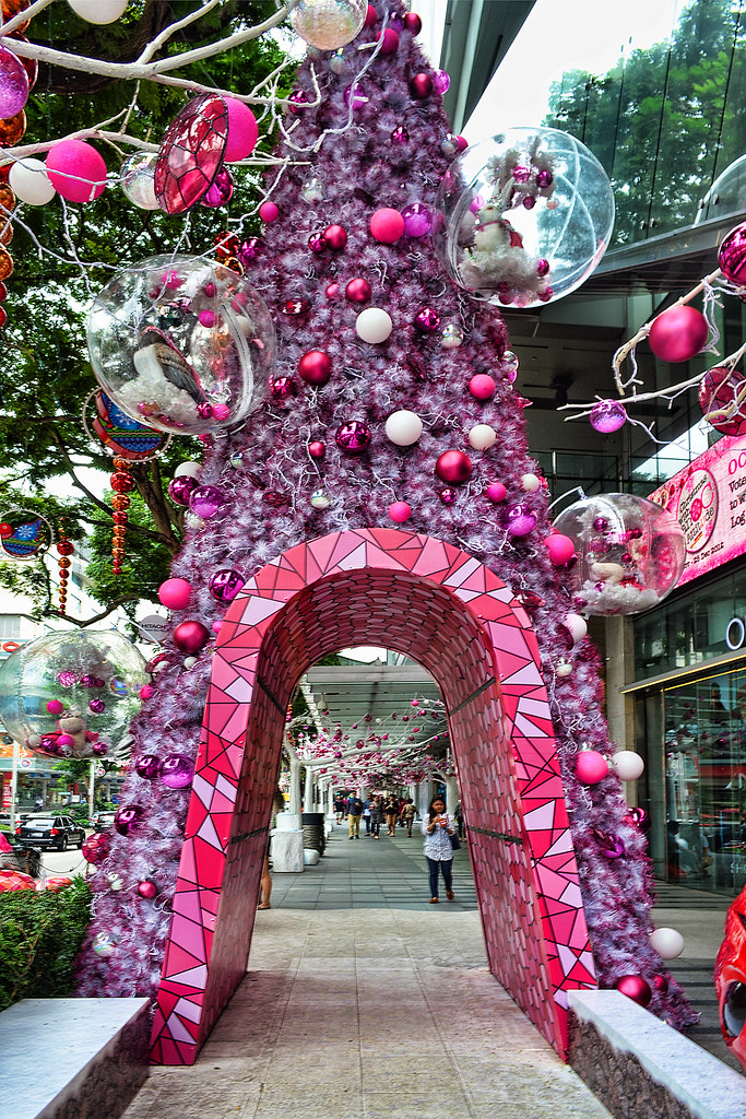 Pink Christmas tree at Orchard Central, Singapore