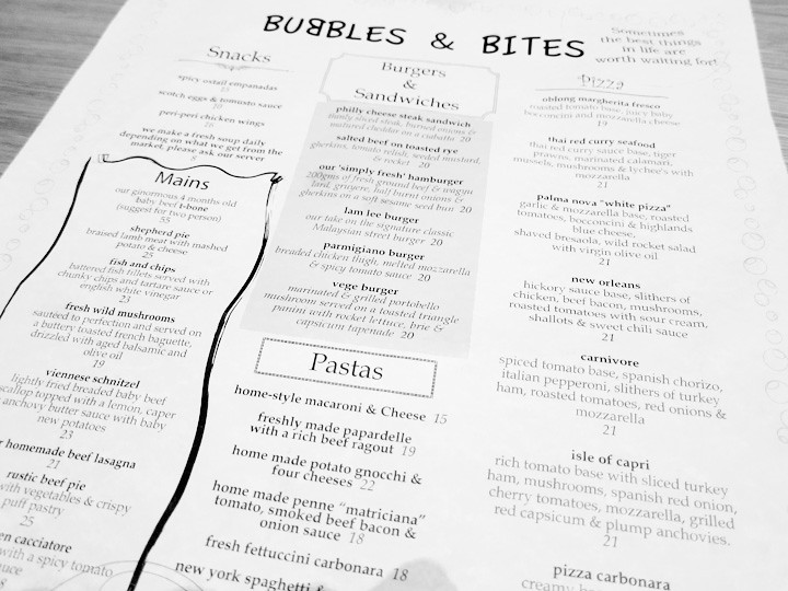 bubbles and bites menu
