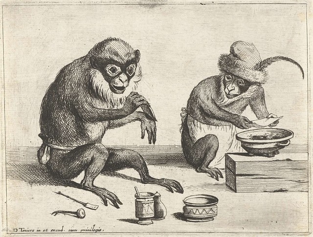 Een aap legt een verband aan, Quirin Boel, 1635