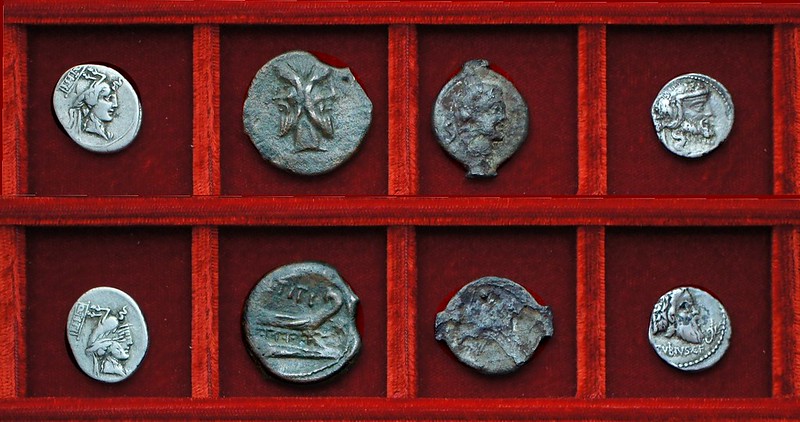 RRC 341 Q.TITI Titia bronzes, denarius flipover strike, RRC 342 C.VIBIVS CF PANSA Vibia denarius, Ahala collection, coins of the Roman Republic