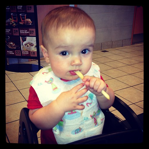 Bennett had his first french fry today!! I hate that it had to be from McDonalds, but mama was desperate, and sometimes you just hafta live a little. 