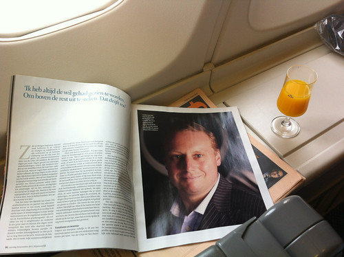 Reading about myself in a magazine on board a KLM flight to Amsterdam