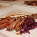 Chestnut honey glazed breast of Duck  served with braised red Cabbage and Castagnaccio