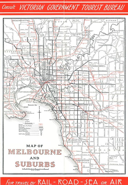 Map of Melbourne and Suburbs - 1939 Victorian Railways Map - Centre Map 2