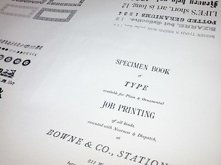 Press sheet of the 1983 Bowne & Co., Stationers type specimen book designed by Barbara Henry