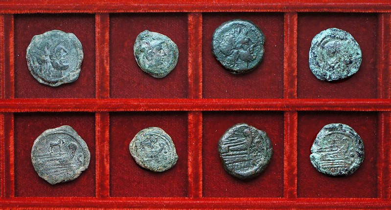 RRC 195 Ass bronzes, RRC 196 Star semis, RRC 196R Star triens (not RRC 113), Ahala collection, coins of the Roman Republic