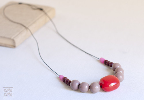 Necklace extra long. Ceramic and wood beads