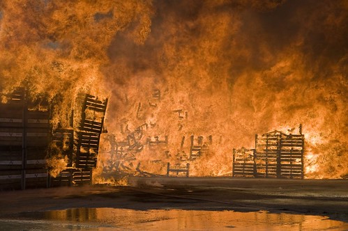 A huge fire in Wolesley, Cape Province some 120km north of Cape Town, South Africa. The fire is thought to be in response to the agricultural workers strike. Some 15,000 fruit bins were destroyed. by Pan-African News Wire File Photos