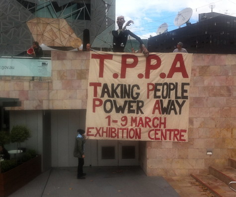 TPPA banner drop @ Fed Square