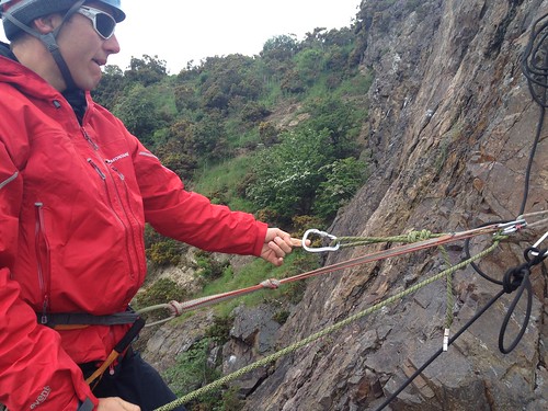 Euan Whittaker demonstrating a releasable abseil, Blackford Quarry