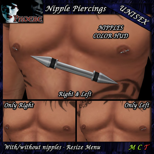 $55l ~ *P* Spikes Nipple Piercings ~Unisex~ Nipples Color Hud