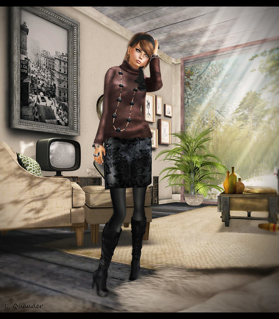 Baiastice_Merino turtleneck sweater-chocolate & Floky highWaisted skirt-suede black